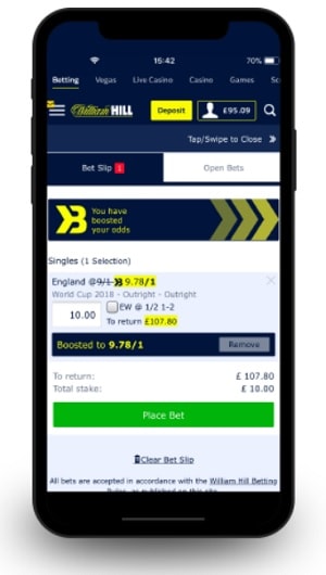 cellphone using the william hill app